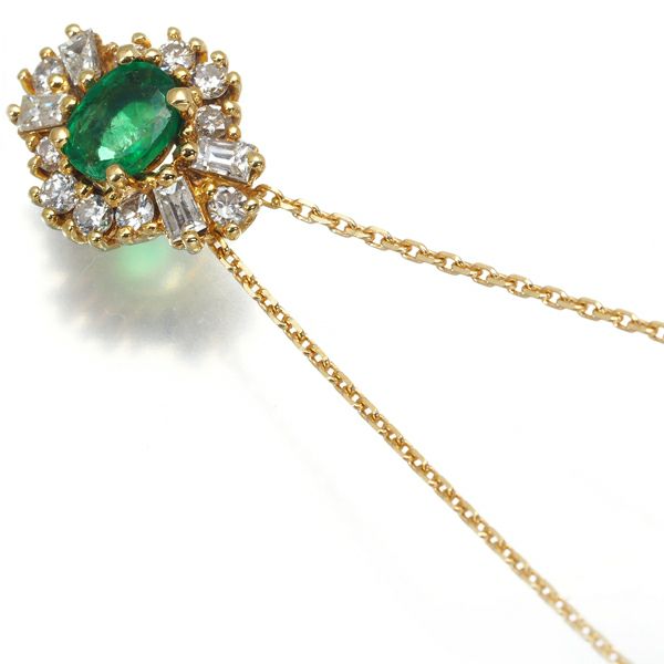エメラルド 0.35ct ダイヤ 0.29ct ネックレス K18YG 