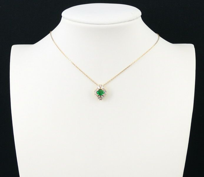 エメラルド 0.35ct ダイヤ 0.29ct ネックレス K18YG 