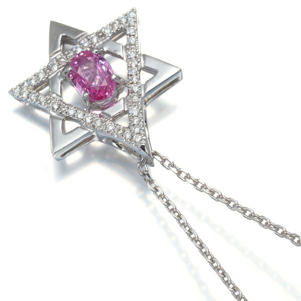 ピンクサファイア 0.503ct ダイヤ 0.11ct ヘキサグラム ネックレス K18WG 