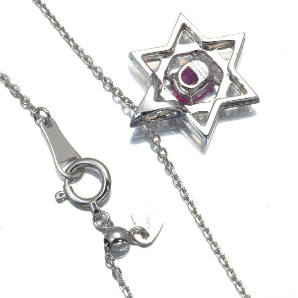 ピンクサファイア 0.503ct ダイヤ 0.11ct ヘキサグラム ネックレス K18WG 