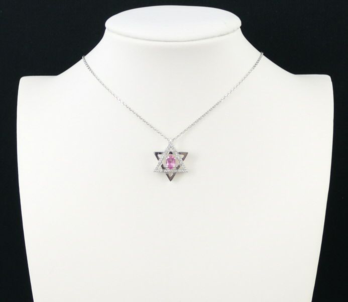 ピンクサファイア 0.503ct ダイヤ 0.11ct ヘキサグラム ネックレス K18WG 