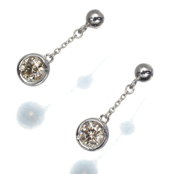 ブラウンダイヤ 0.18ct/0.18ct 一粒 揺れる ピアス K18WG 
