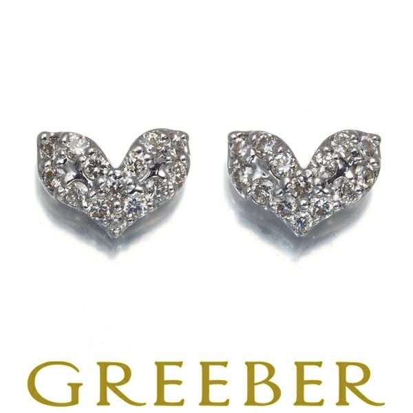 ダイヤ 0.15ct/0.15ct パヴェ ハート ピアス K18WG 