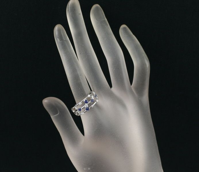 タサキ リング サファイア ダイヤ 0.21ct 透かし 16号 Pt900