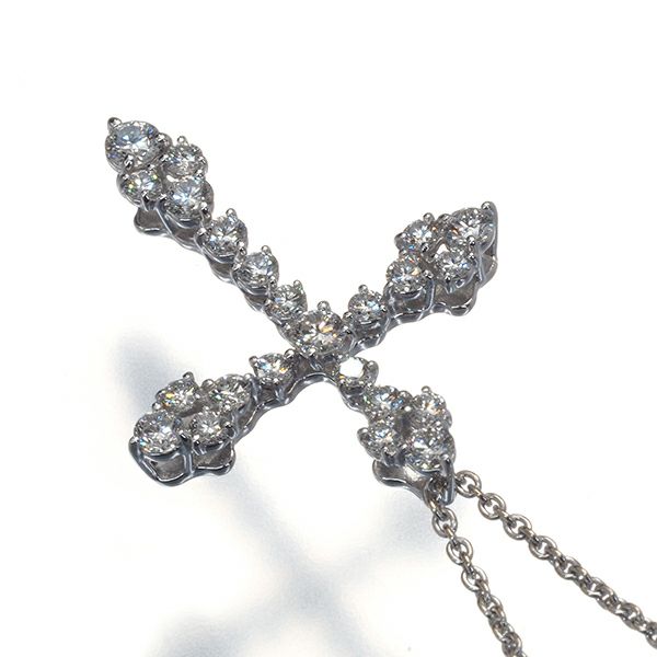 ミキモト ネックレス ダイヤ 0.73ct  クロス K18WG 