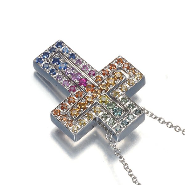 ダミアーニ ネックレス サファイア ベルエポック クロス レインボー マルチカラー K18WG