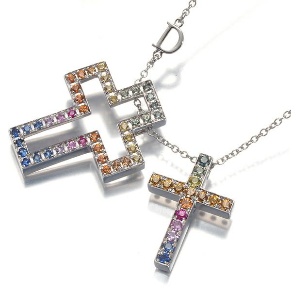 ダミアーニ ネックレス サファイア ベルエポック クロス レインボー マルチカラー K18WG