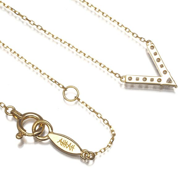 アーカー ネックレス ダイヤ 0.12ct Vチェーン  K18YG 