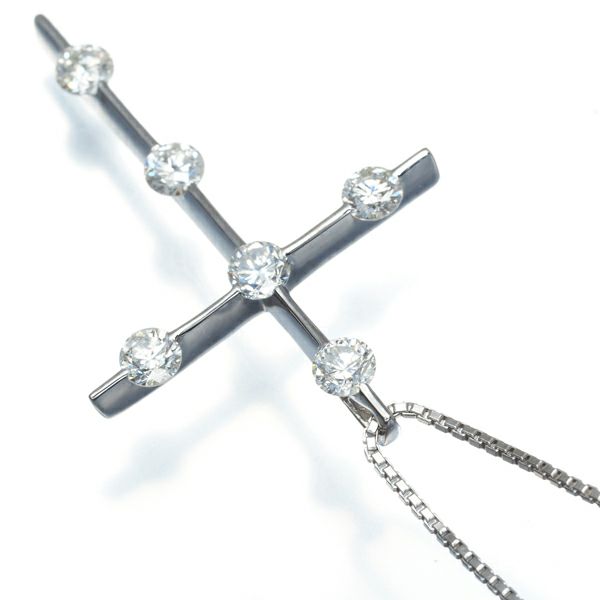 ダイヤ 0.75ct 6P クロス ネックレス K18WG 