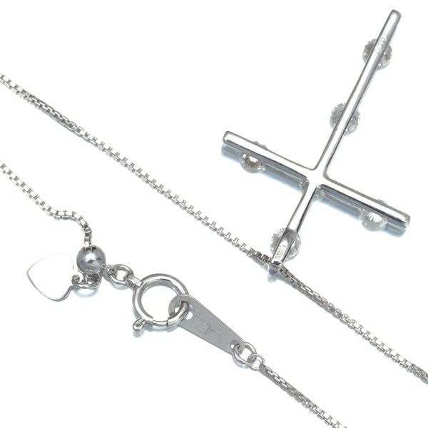 ダイヤ 0.75ct 6P クロス ネックレス K18WG 