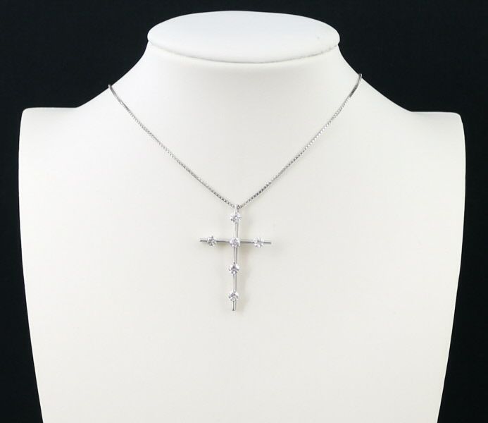ダイヤ 0.75ct 6P クロス ネックレス K18WG 