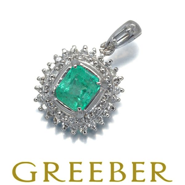 エメラルド 0.60ct ダイヤ 0.29ct クラシック ペンダントトップ Pt900 