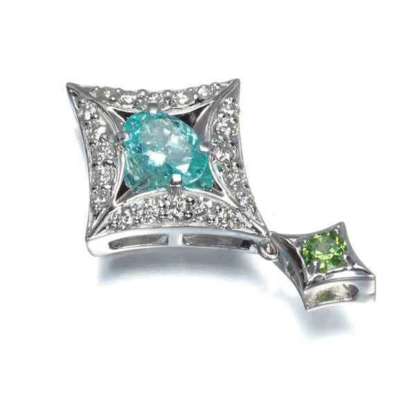 パライバトルマリン 0.41ct ガーネット 0.10ct ダイヤ 0.27ct ペンダントトップ K18WG 