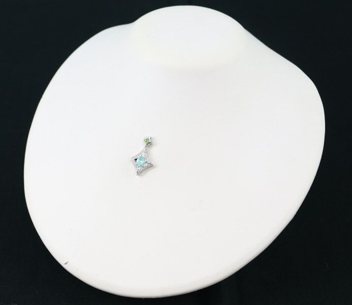 パライバトルマリン 0.41ct ガーネット 0.10ct ダイヤ 0.27ct ペンダントトップ K18WG 