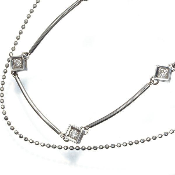 ダイヤ 0.20ct ステーション スクエア ボールチェーン 2連 ブレスレット Pt850 
