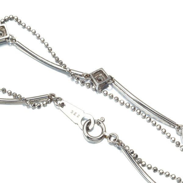 ダイヤ 0.20ct ステーション スクエア ボールチェーン 2連 ブレスレット Pt850 
