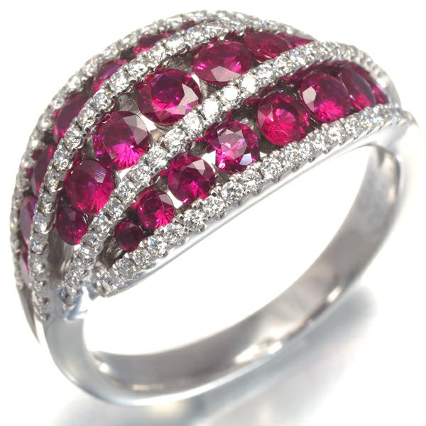 ルビー 1.66ct ダイヤ 0.50ct ウェーブ  リング K18WG 