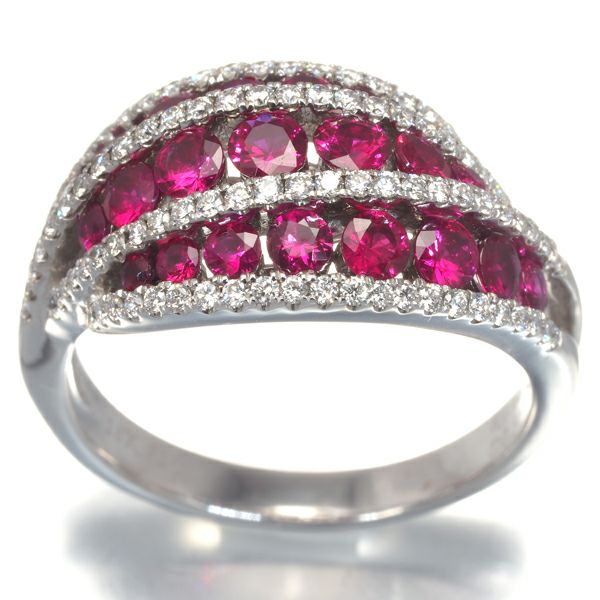 ルビー 1.66ct ダイヤ 0.50ct ウェーブ  リング K18WG 