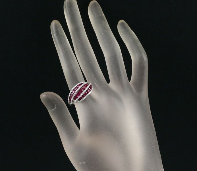 ルビー 1.66ct ダイヤ 0.50ct ウェーブ  リング K18WG 