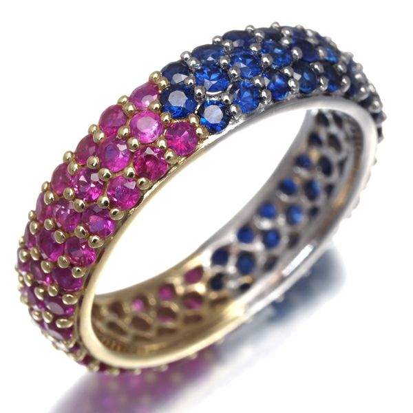 GSTV リング サファイア  ルビー  パヴェ フルエタニティ 9.5号 Pt950/K18YG 