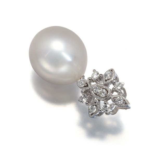 パール 白蝶真珠 12.8mm ダイヤ 0.28ct ミルグレイン  ペンダントトップ K18WG 