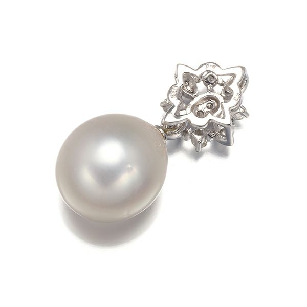 パール 白蝶真珠 12.8mm ダイヤ 0.28ct ミルグレイン  ペンダントトップ K18WG 
