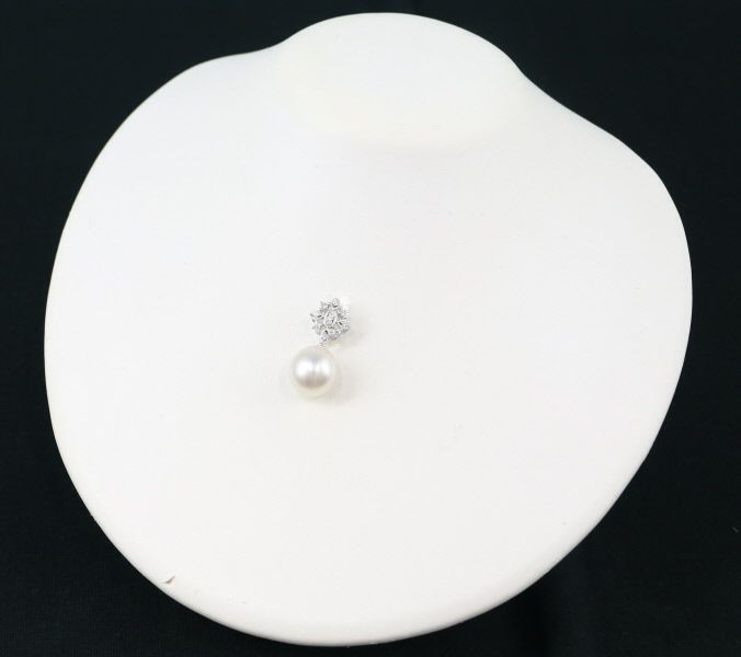 パール 白蝶真珠 12.8mm ダイヤ 0.28ct ミルグレイン  ペンダントトップ K18WG 