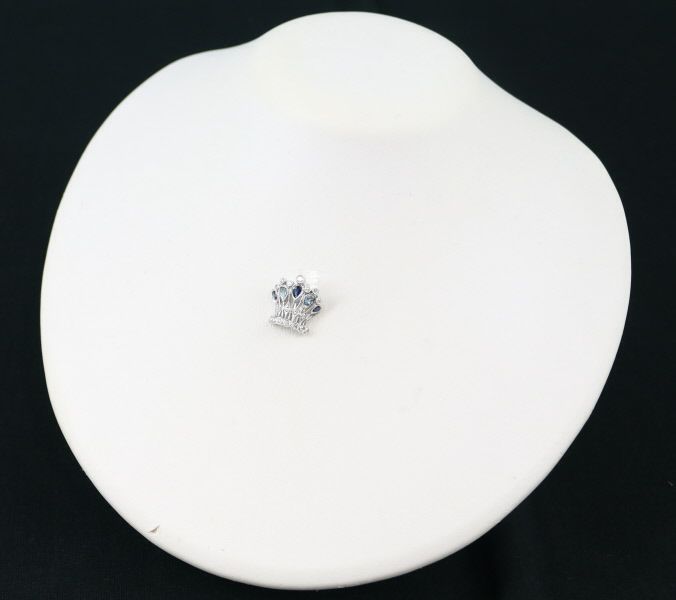 サファイア 0.43ct トパーズ ダイヤ  ミルグレイン クラウン  ペンダントトップ K18WG 鑑