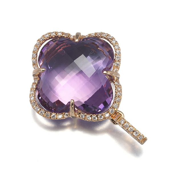 アメジスト 12.08ct ダイヤ 0.15ct フラワー  ペンダントトップ K18PG 