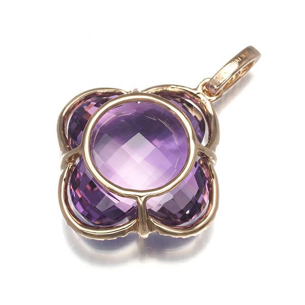 アメジスト 12.08ct ダイヤ 0.15ct フラワー  ペンダントトップ K18PG 