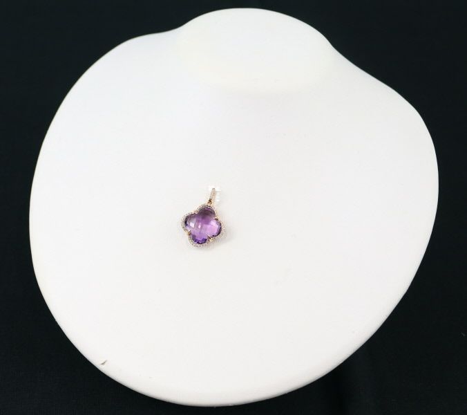 アメジスト 12.08ct ダイヤ 0.15ct フラワー  ペンダントトップ K18PG 