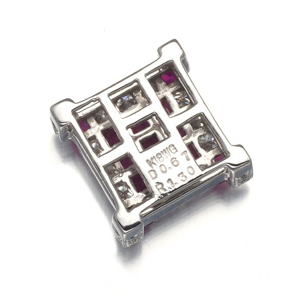 ルビー 1.30ct ダイヤ 0.67ct  ミステリーセッティング ペンダントトップ K18WG ソーティング