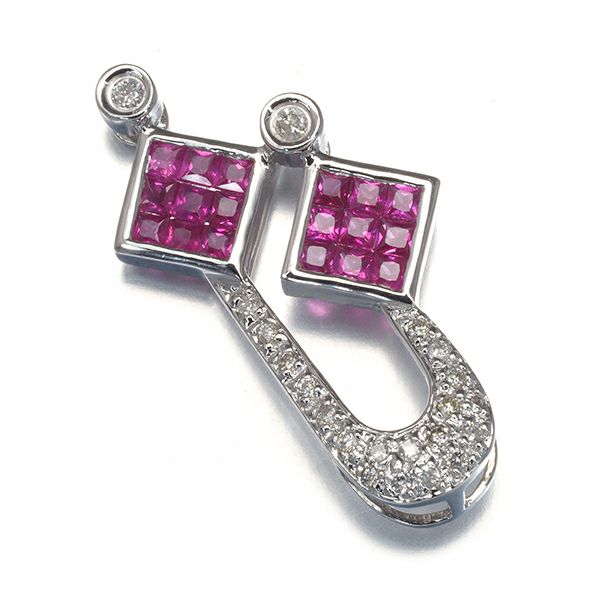 ルビー 0.75ct ダイヤ 0.15ct  ミステリーセッティング ペンダントトップ K18WG 