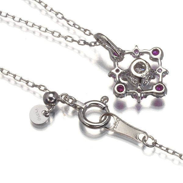 ダイヤ 0.205ct ピンクサファイア 0.16ct ミルグレイン  ネックレス Pt900/Pt850 