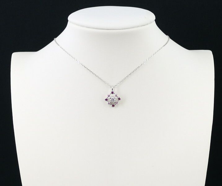 ダイヤ 0.205ct ピンクサファイア 0.16ct ミルグレイン  ネックレス Pt900/Pt850 