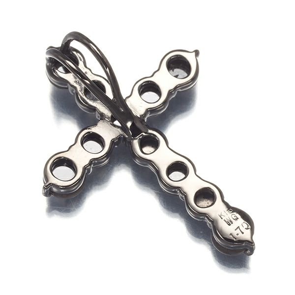 ローズカットブラックダイヤ 1.70ct クロス  ペンダントトップ K18WG/ブラックコーティング 