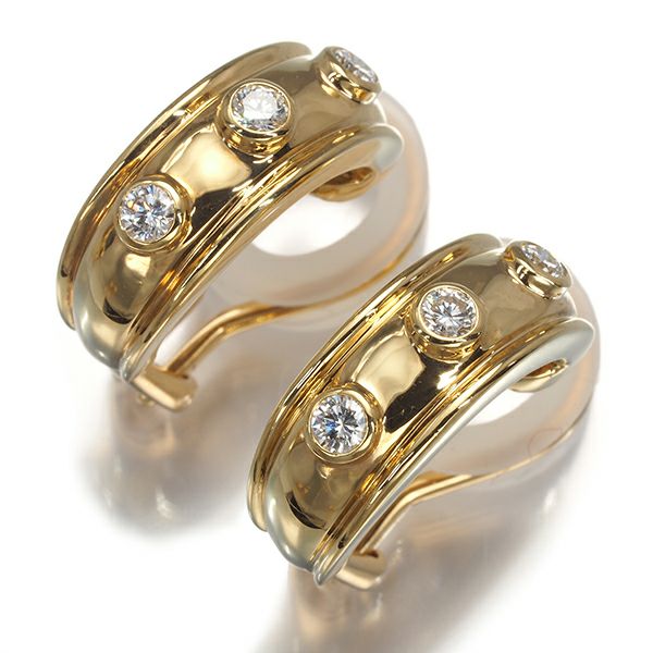 ミキモト イヤリング ダイヤ 0.15ct/0.15ct  3P フープ K18YG 