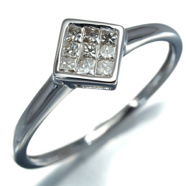 ダイヤ 0.20ct  ミステリーセッティング スクエア リング K18WG 