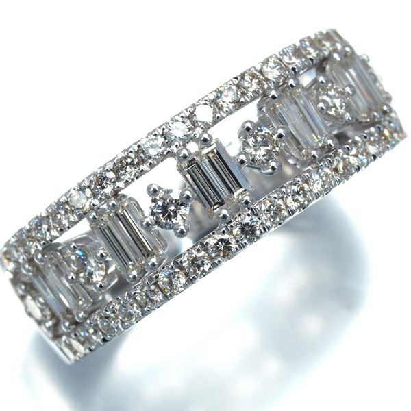 ダイヤ 0.832ct 透かし 2種カット  リング K18WG 