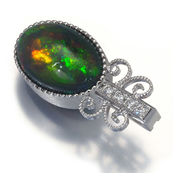 オパール 4.34ct ダイヤ 0.07ct ペンダントトップ K18WG ソーティング