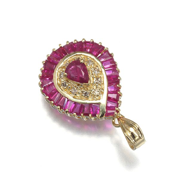 シャレード ペンダントトップ ルビー 1.30ct ダイヤ 0.08ct クラシック ティアドロップ K18YG 