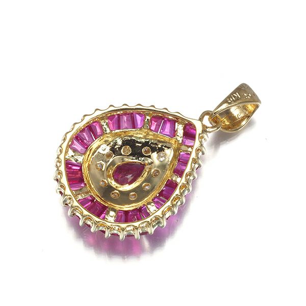 シャレード ペンダントトップ ルビー 1.30ct ダイヤ 0.08ct クラシック ティアドロップ K18YG 
