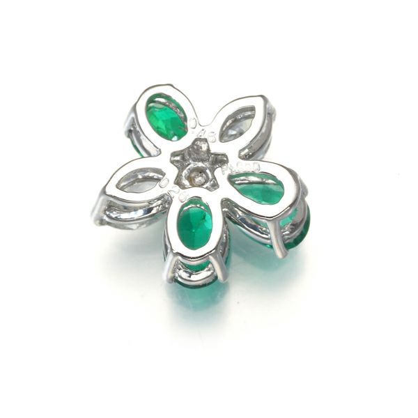 エメラルド 0.46ct ダイヤ 0.26ct フラワー ペンダントトップ Pt900 
