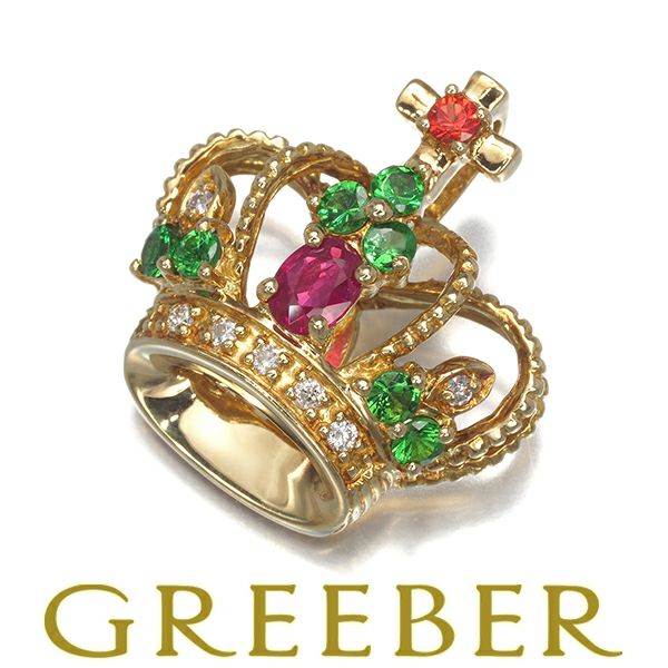 笠原真寿美 ペンダントトップ グリーンガーネット 0.27ct サファイア ダイヤ ルビー クラウン K18YG 
