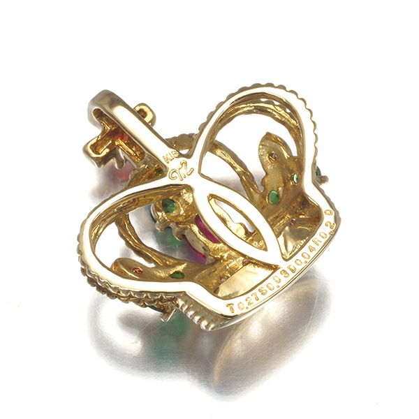 笠原真寿美 ペンダントトップ グリーンガーネット 0.27ct サファイア ダイヤ ルビー クラウン K18YG 