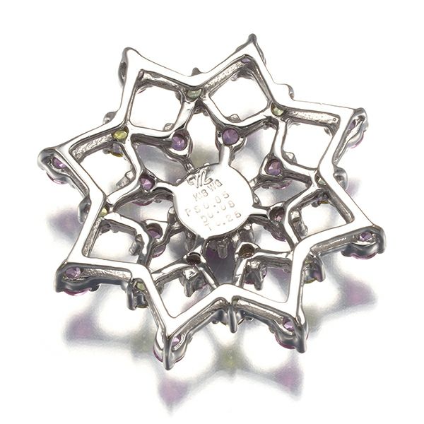 笠原真寿美 ペンダントトップ ピンクサファイア 0.85ct ダイヤ イエロートルマリン K18WG 