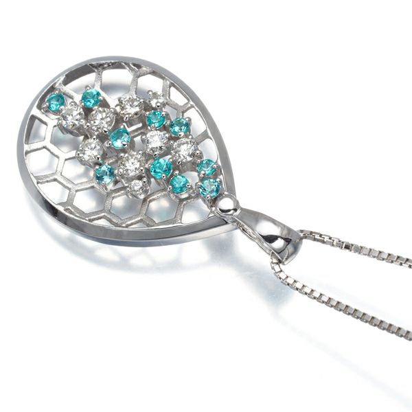 パライバトルマリン 0.21ct ダイヤ 0.30ct 透かし ドロップ ネックレス K18WG 