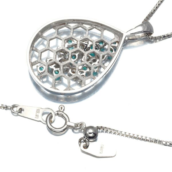 パライバトルマリン 0.21ct ダイヤ 0.30ct 透かし ドロップ ネックレス K18WG 