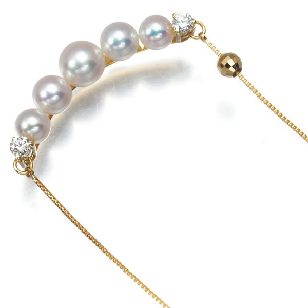 パール アコヤ真珠 4.0-5.2mm ダイヤ 0.10ct ネックレス カットボール K18YG 