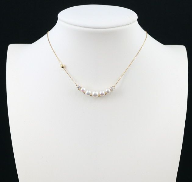 パール アコヤ真珠 4.0-5.2mm ダイヤ 0.10ct ネックレス カットボール K18YG 